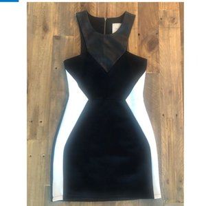 Michelle Mason Black White Leather Detail Dress Size P